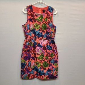 J Crew Dress Sleeveless Coral Pink Floral Sheath Mini Womens 6 Has Pockets 07326